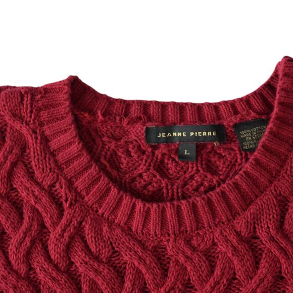 Jeanne Pierre Burgundy Textured Cable Knit Pullover Sweater Size Large - Picture 3 of 6